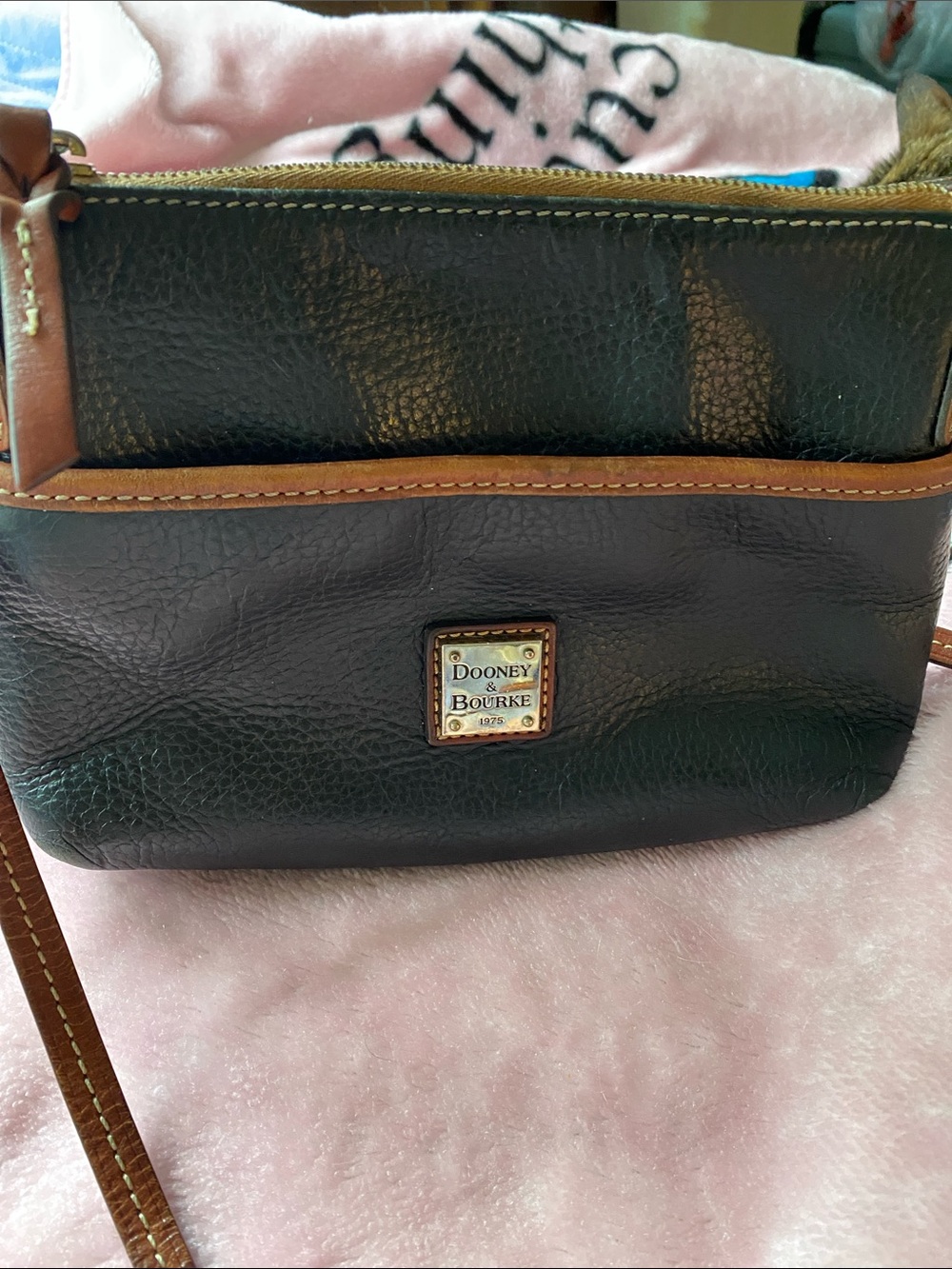 Dooney & Bourke Black Leather Crossbody with Brown Trim